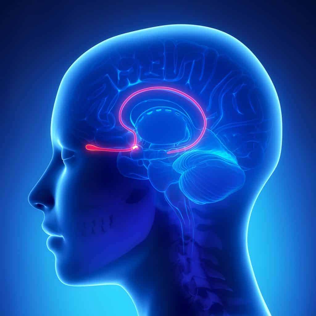Olfactory bulb - female brain anatomy, lateral view